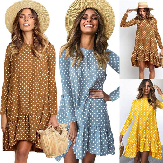 Polka dot ruffled long sleeve dress - BUNNY BAZAR