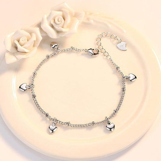 925 Silver Women's Heart to Heart Rhinestone Love Bracelet - BUNNY BAZAR