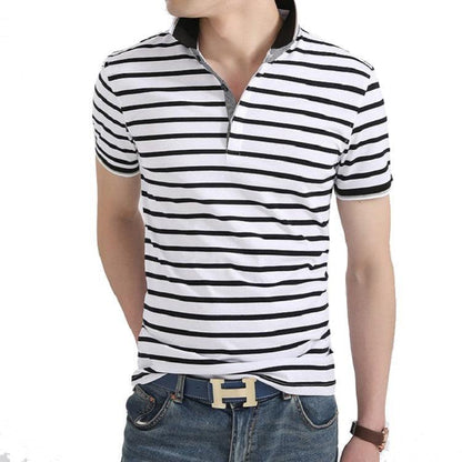 Summer polo men's casual lapel striped T-shirt men - BUNNY BAZAR