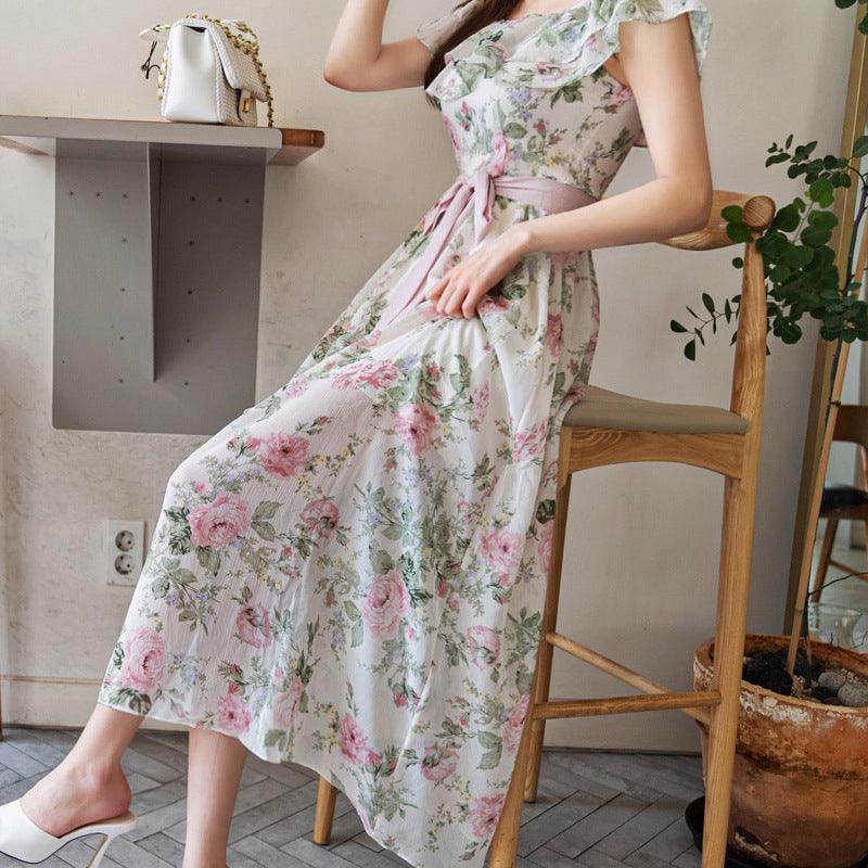 Women's Elegant Bohemian Print Resort Style One Shoulder Dress - BUNNY BAZAR