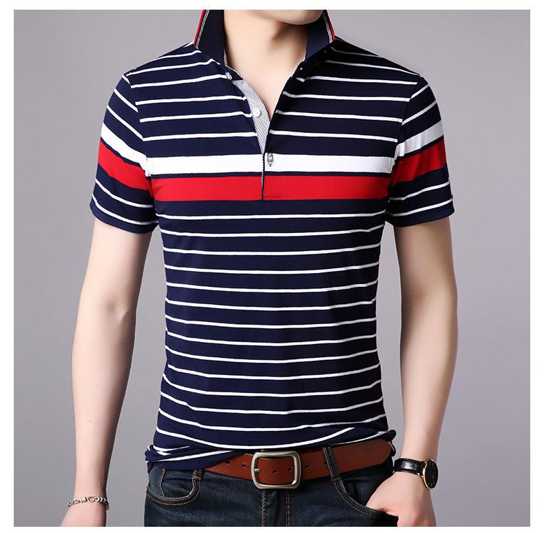 Men's striped lapel short-sleeved T-shirt - BUNNY BAZAR