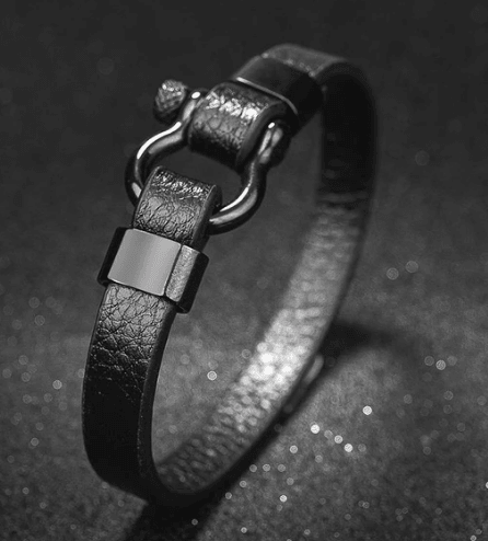 Titanium steel leather bracelet men - BUNNY BAZAR