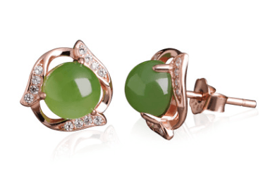 Ethnic style green jade earrings sterling silver and Tianyu earrings with certificate 925 silver rose gold jasper earrings - BUNNY BAZAR