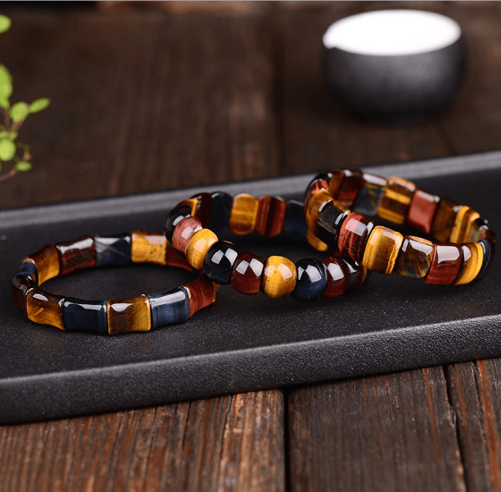 Natural color tiger eye stone tiger eye stone red yellow blue hand row bracelet bracelet men and women couple gift - BUNNY BAZAR