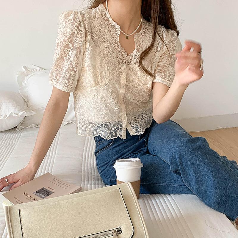 French Sweet And Elegant Temperament Lace Lace Shirt Women - BUNNY BAZAR