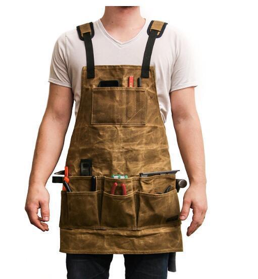 Waxed Canvas Tool Apron with Multiple Pockets - BUNNY BAZAR