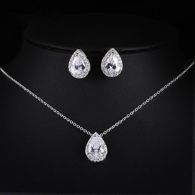 Water drop zircon earrings necklace set - BUNNY BAZAR