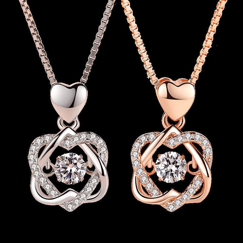 Heart Necklace Female 925 Silver Plated Rose Gold Pendant - BUNNY BAZAR