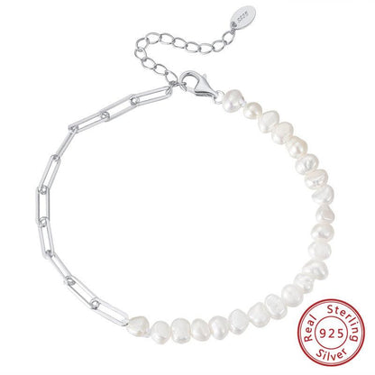 Creative Sterling Silver Natural Freshwater Pearl Necklace Bracelet - BUNNY BAZAR