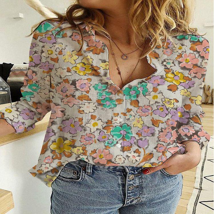 Digitally Printed Lapel Long Sleeve Shirt - BUNNY BAZAR