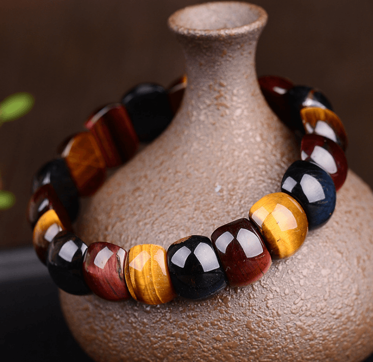 Natural color tiger eye stone tiger eye stone red yellow blue hand row bracelet bracelet men and women couple gift - BUNNY BAZAR