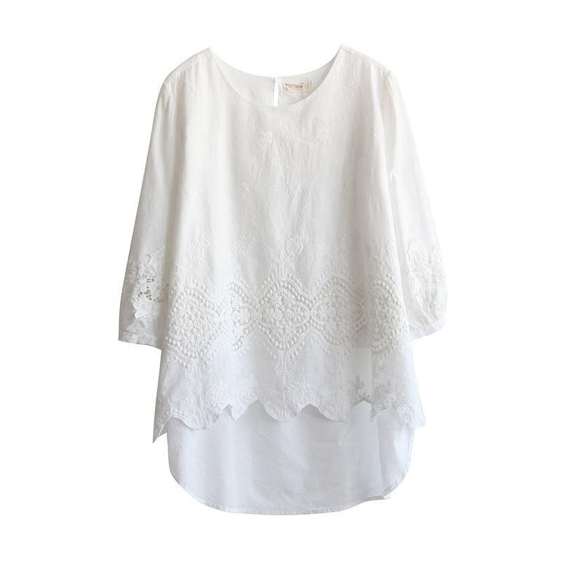 Loose top with hollow embroidered hem - BUNNY BAZAR