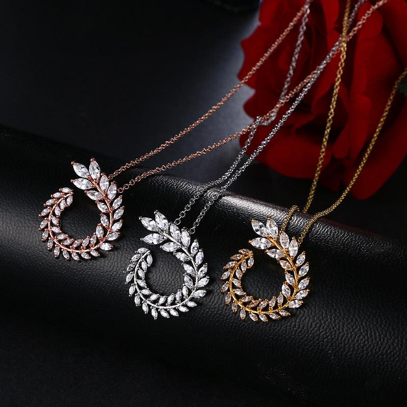 Classic Style High-end Necklace Earrings Set Olive Branch Bridal Jewelry - BUNNY BAZAR