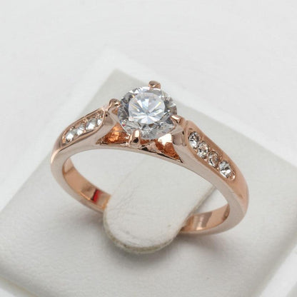 Classic foreign hot hand decorated Korean minimalist engagement rose gold plated ring Nvjie high-grade zircon wholesale - BUNNY BAZAR