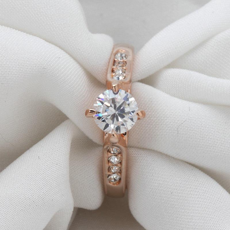 Classic foreign hot hand decorated Korean minimalist engagement rose gold plated ring Nvjie high-grade zircon wholesale - BUNNY BAZAR