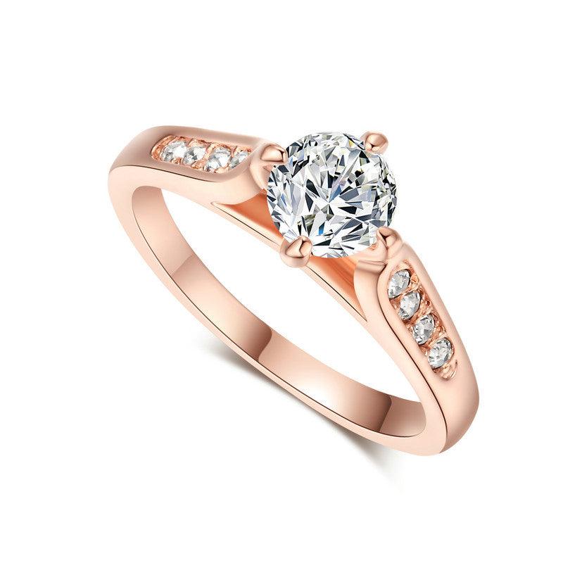 Classic foreign hot hand decorated Korean minimalist engagement rose gold plated ring Nvjie high-grade zircon wholesale - BUNNY BAZAR