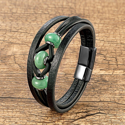 Leather Rope Bracelet Stainless Steel Buckle Multi Layer Leather Men - BUNNY BAZAR