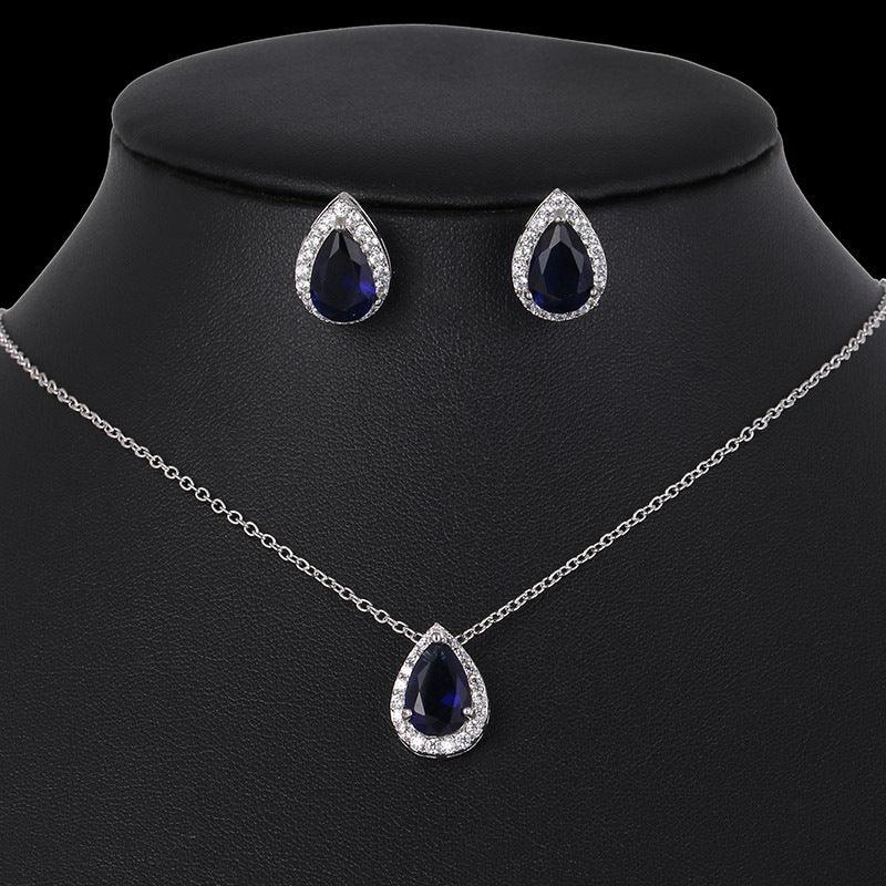 Water drop zircon earrings necklace set - BUNNY BAZAR