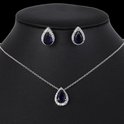 Water drop zircon earrings necklace set - BUNNY BAZAR