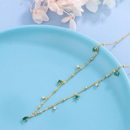 Generous water drop emerald zircon necklace - BUNNY BAZAR