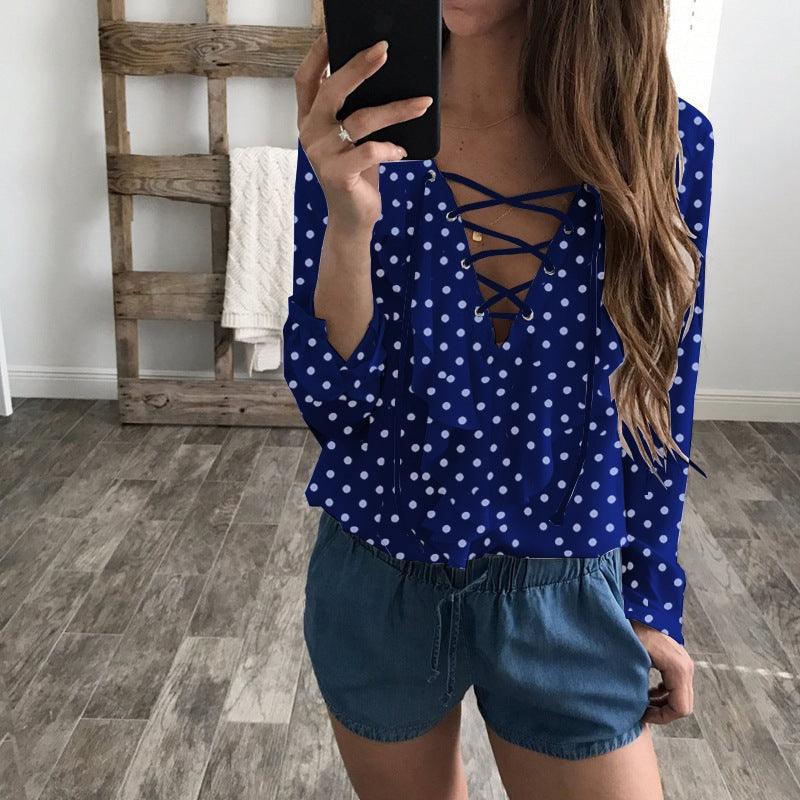 Long Sleeve Polka Dot Chiffon Shirt - BUNNY BAZAR