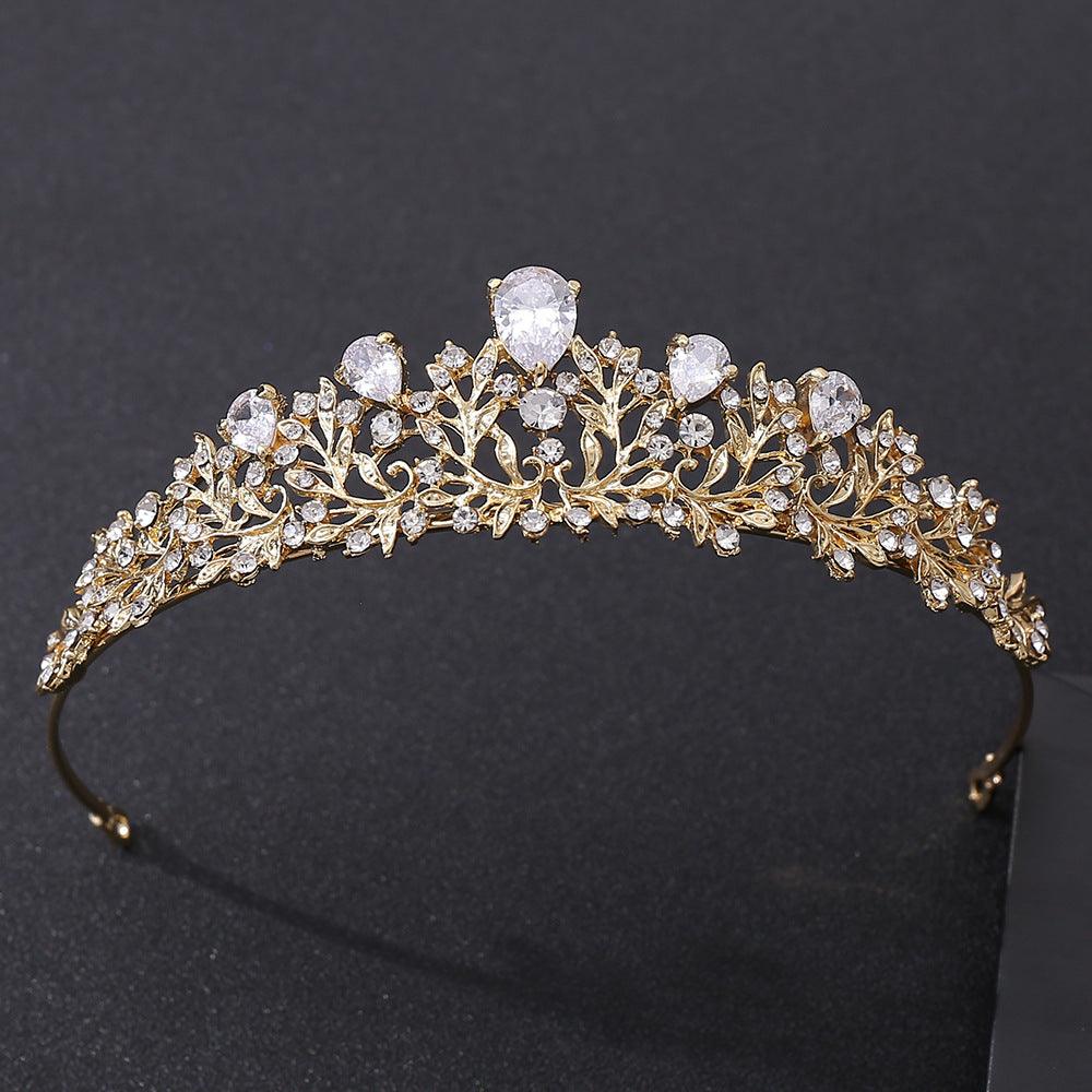 Leaf Inlaid AAA Zircon Bridal Crown Necklace Ornament - BUNNY BAZAR