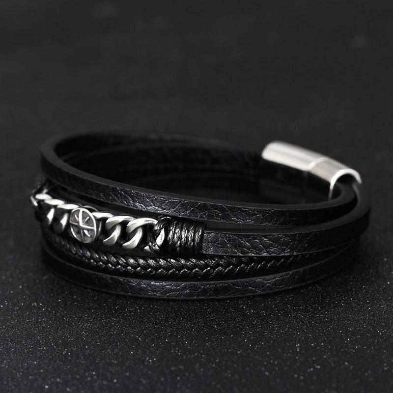 Heraldic Bracelet Multilayer Woven Leather Bracelet Personalized Titanium Steel Bracelet - BUNNY BAZAR