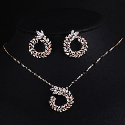 Classic Style High-end Necklace Earrings Set Olive Branch Bridal Jewelry - BUNNY BAZAR