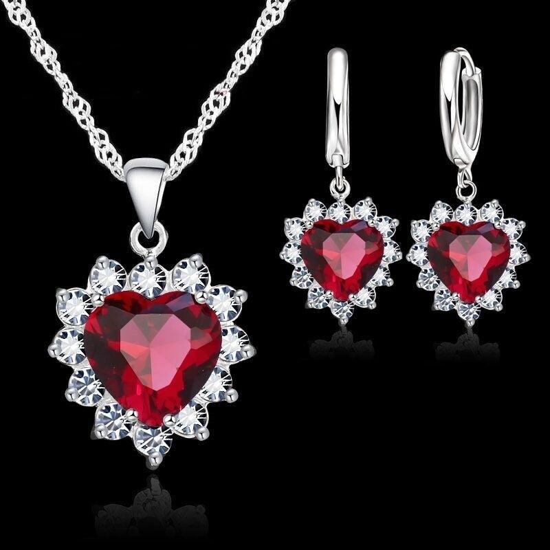 Heart-shaped earrings necklace jewelry set - BUNNY BAZAR