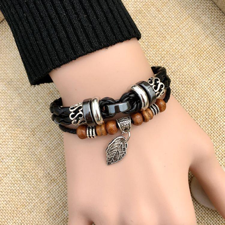 Cross stud braided leather bracelet - BUNNY BAZAR