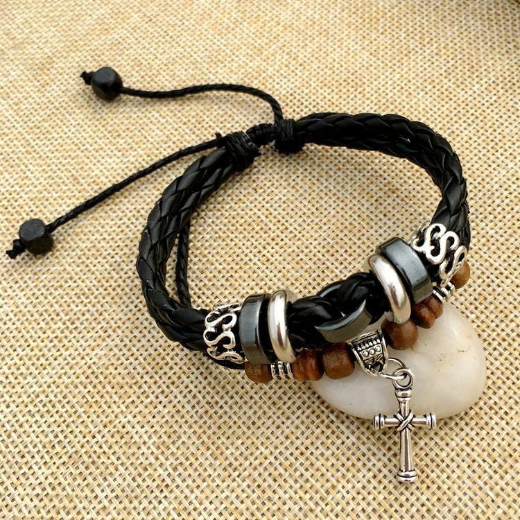 Cross stud braided leather bracelet - BUNNY BAZAR