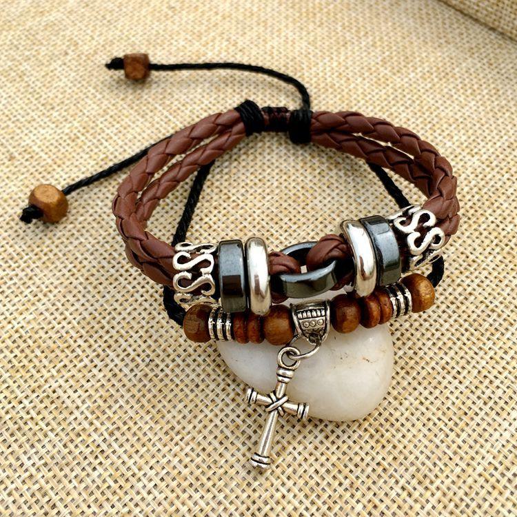 Cross stud braided leather bracelet - BUNNY BAZAR