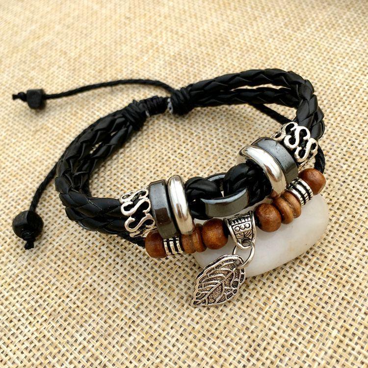 Cross stud braided leather bracelet - BUNNY BAZAR