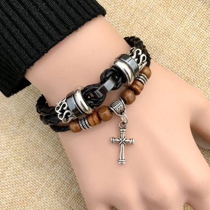 Cross stud braided leather bracelet - BUNNY BAZAR