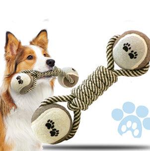 Pet Dumbbell Rope Tennis Ball Chew Toys Teeth Cleaning - BUNNY BAZAR