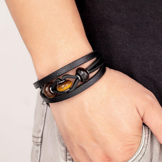 Leather Rope Bracelet Stainless Steel Buckle Multi Layer Leather Men - BUNNY BAZAR