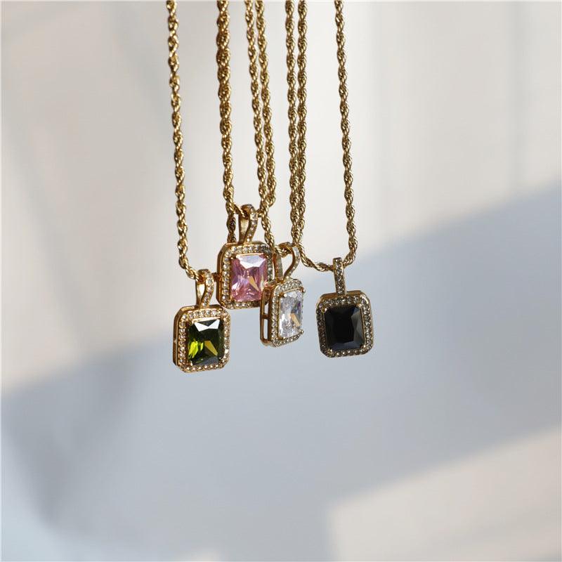 Women's 18K Gold Plated Hip Hop Gemstone Necklace Clavicle Chain - BUNNY BAZAR