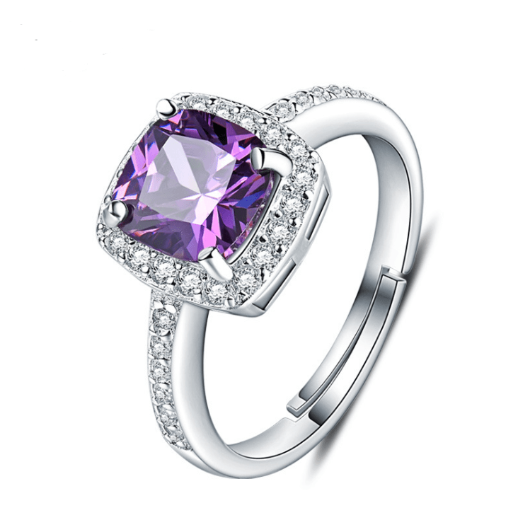 925 Sterling Silver Girl Korean Temperament Diamond Amethyst Ring Tail Ring - BUNNY BAZAR