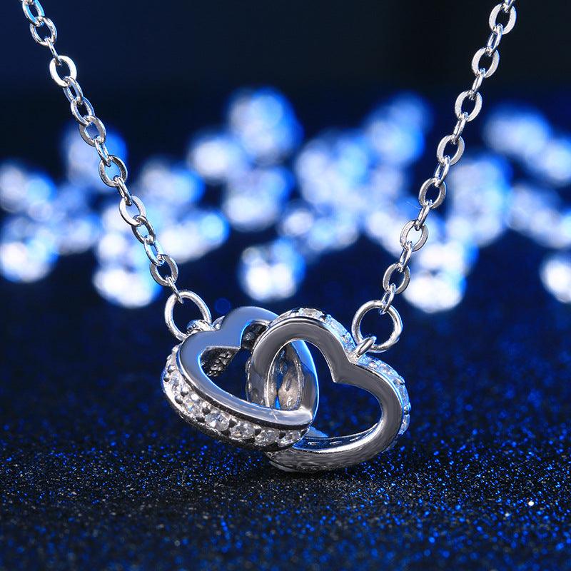 Double Love Diamond Necklace Clavicle Chain - BUNNY BAZAR