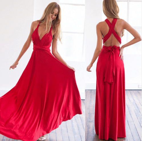 Women Bandage Convertible Boho Maxi Dress - BUNNY BAZAR