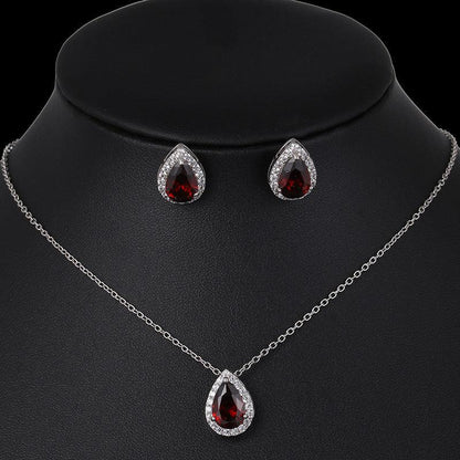 Water drop zircon earrings necklace set - BUNNY BAZAR