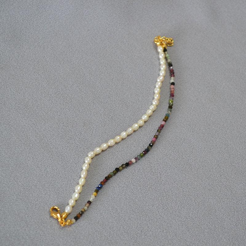 Freshwater Orzo Pearl Colorful Tourmaline Beaded Bracelet - BUNNY BAZAR