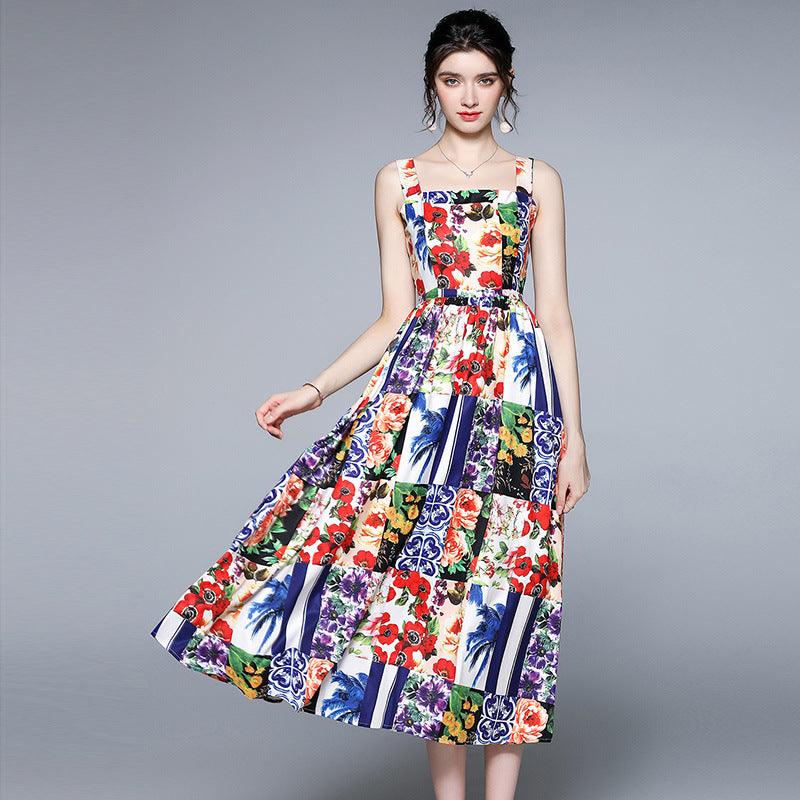 Printed One-shoulder Halter Dress - BUNNY BAZAR