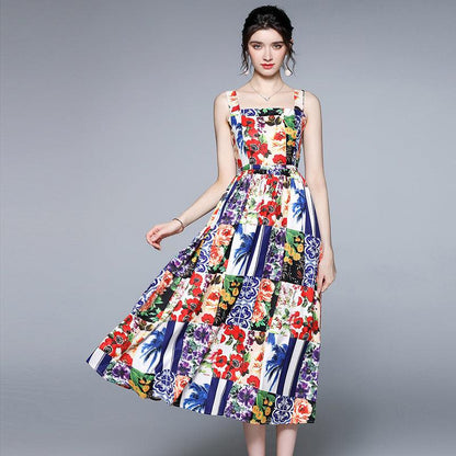 Printed One-shoulder Halter Dress - BUNNY BAZAR