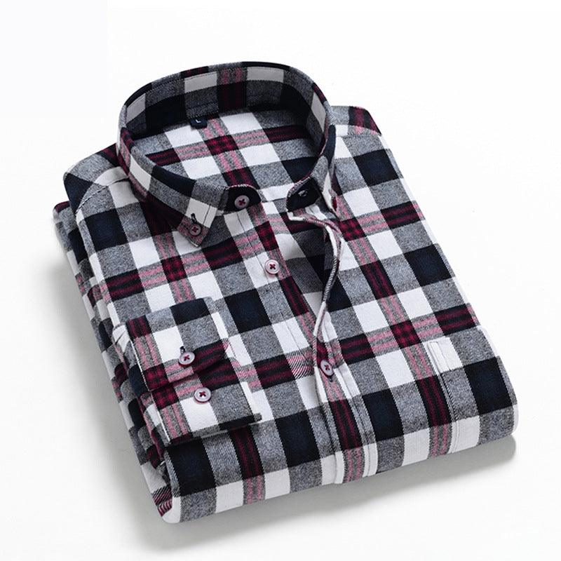 Cotton brushed plaid long-sleeved shirt - BUNNY BAZAR