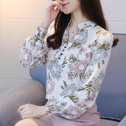 V-neck Floral Blouse Fashion Western Style Blouse - BUNNY BAZAR