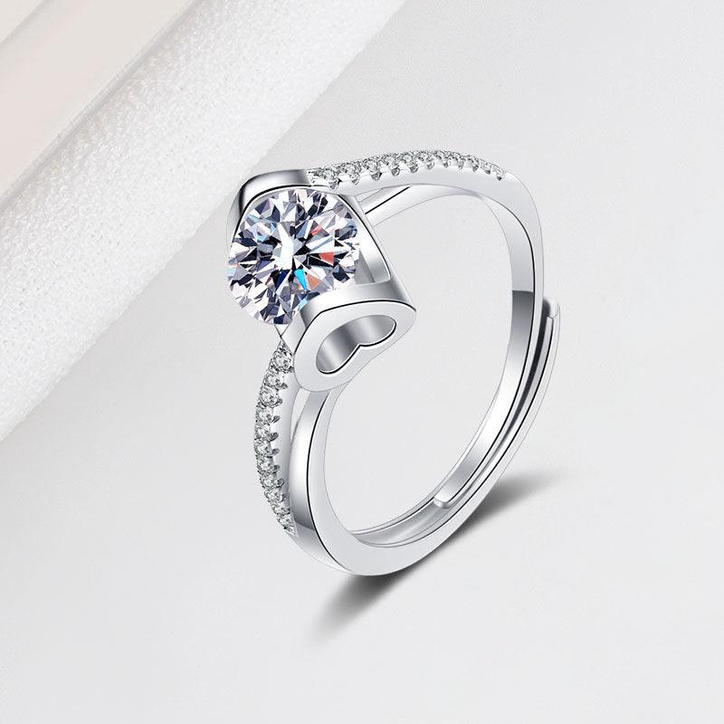 925 Sterling Silver Moissan Diamond Ring For Women 1 Carat Ring - BUNNY BAZAR