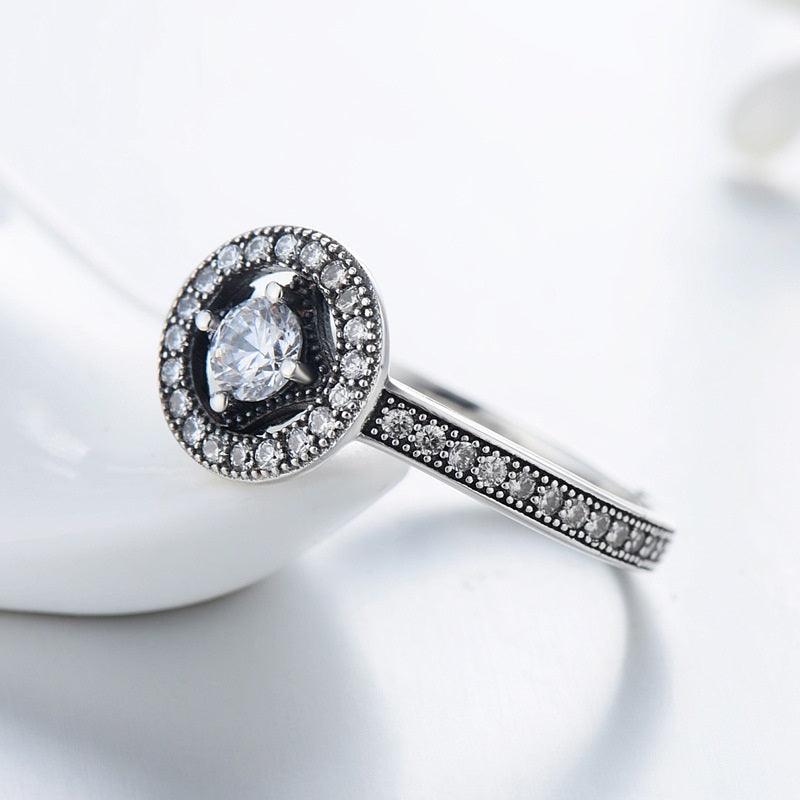 Sterling Silver Retro Full Diamond Zircon Ring Women - BUNNY BAZAR