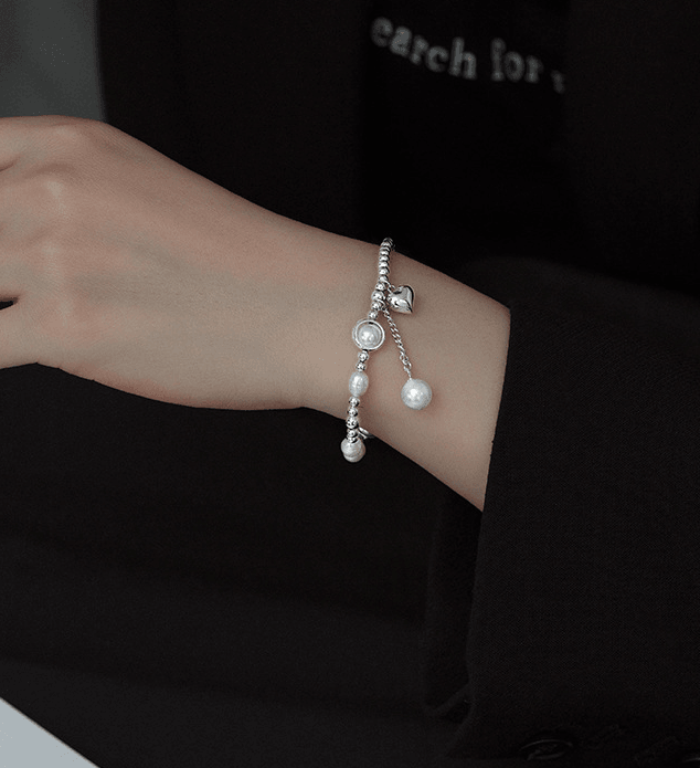 S925 Silver Pearl Light Bead Love Bracelet Temperament Heart Shape - BUNNY BAZAR