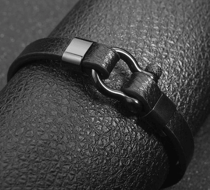 Titanium steel leather bracelet men - BUNNY BAZAR